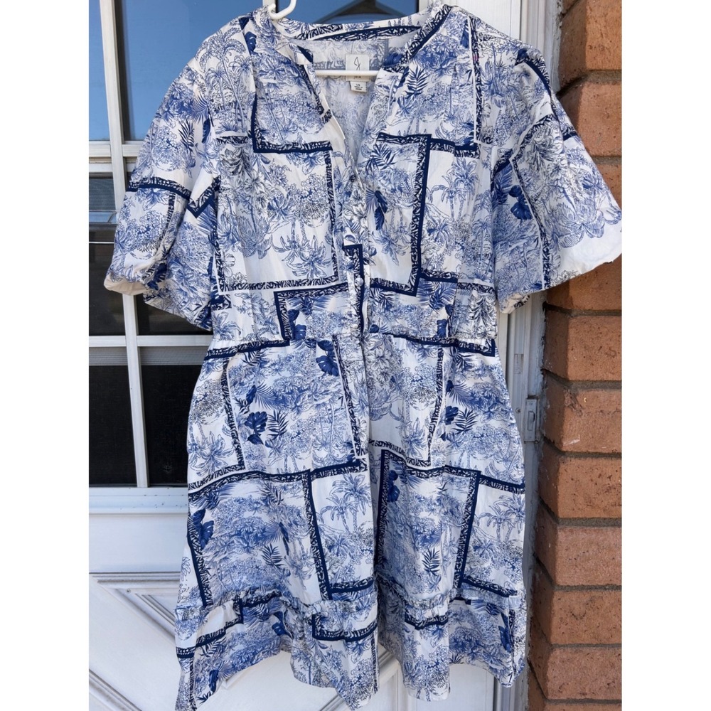Joie Tropical Toile Patchwork Button‎ Front Tiered Mini Dress 14